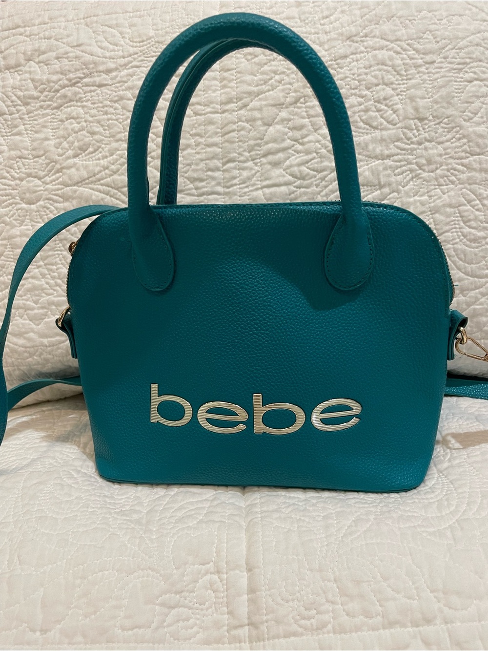 bebe Teal Dome-Style Satchel with Gold Logo